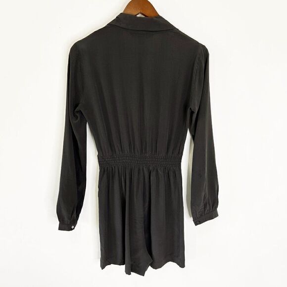 CLEARANCE - Charlie Jade Gray 100% Silk Long Sleeve Romper with Pockets - Picture 2 of 8